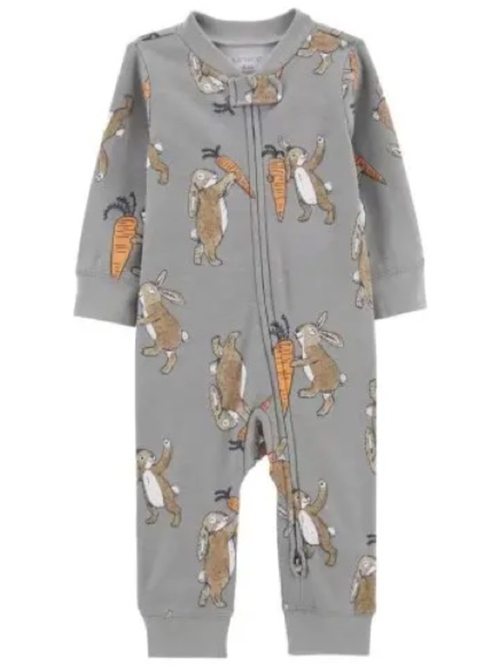 Carter's Gray Bunny & Carrot One-Piece Play / Pajamas 6-9M